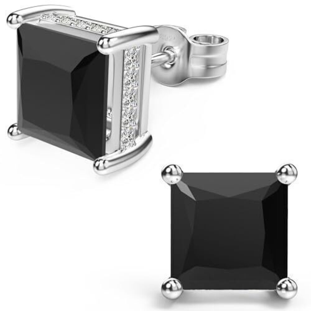 3793 18K White Gold Plated Sterling Silver Princess Cut Cubic Zirconia Stud